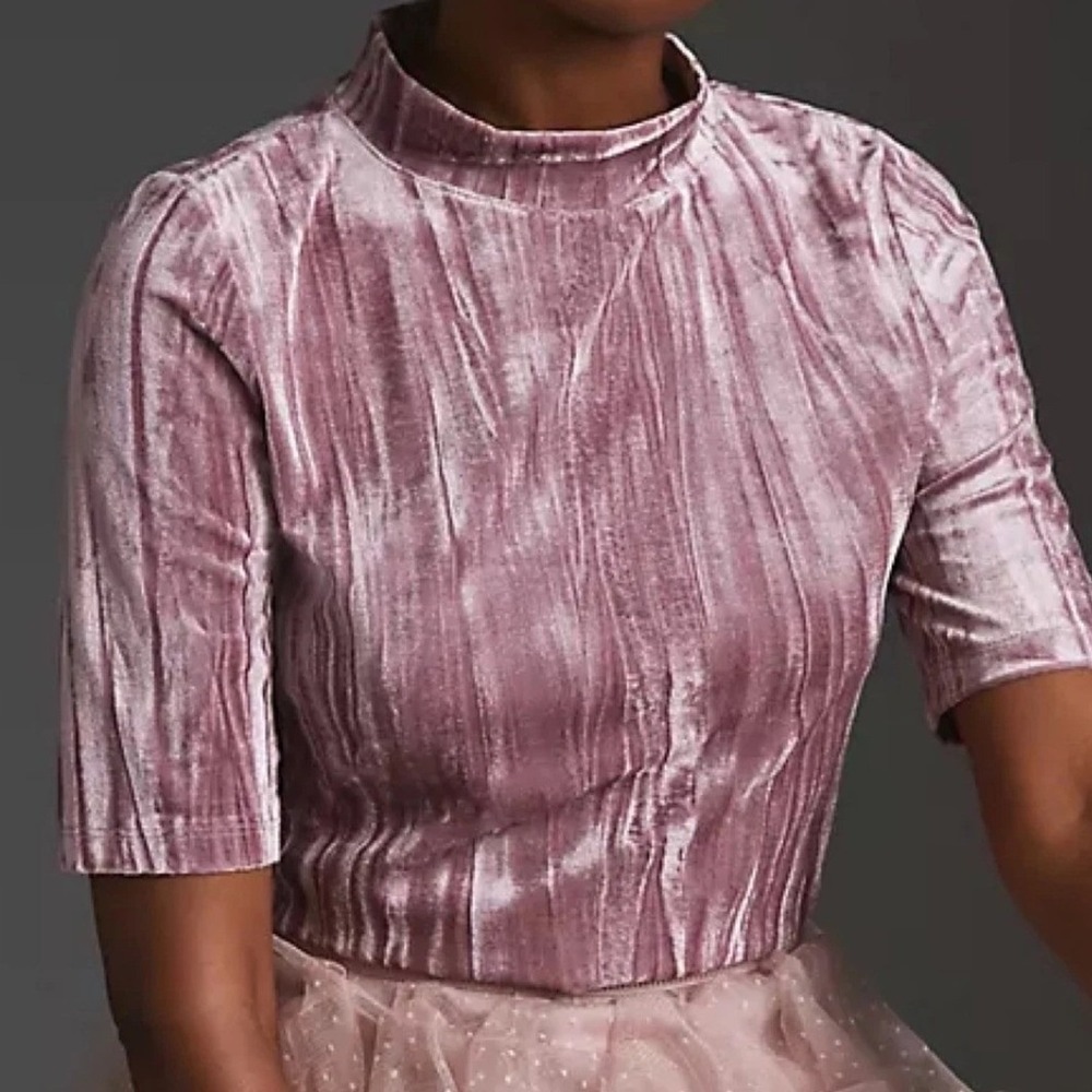 Pilcro Anthropologie Pink Velvet Mock Neck Short Sleeve Top XS